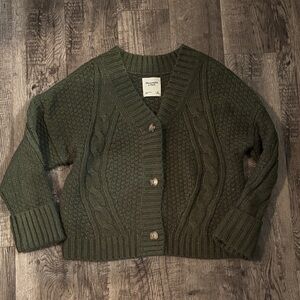 Abercrombie and Fitch Cable Knit Cardigan - Green - Size Medium
